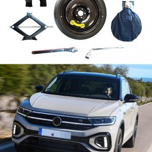 Kit de Rueda de Repuesto 17″ compatible con Volkswagen T-Roc con Gato, Llave, Guantes y Funda125/80R17