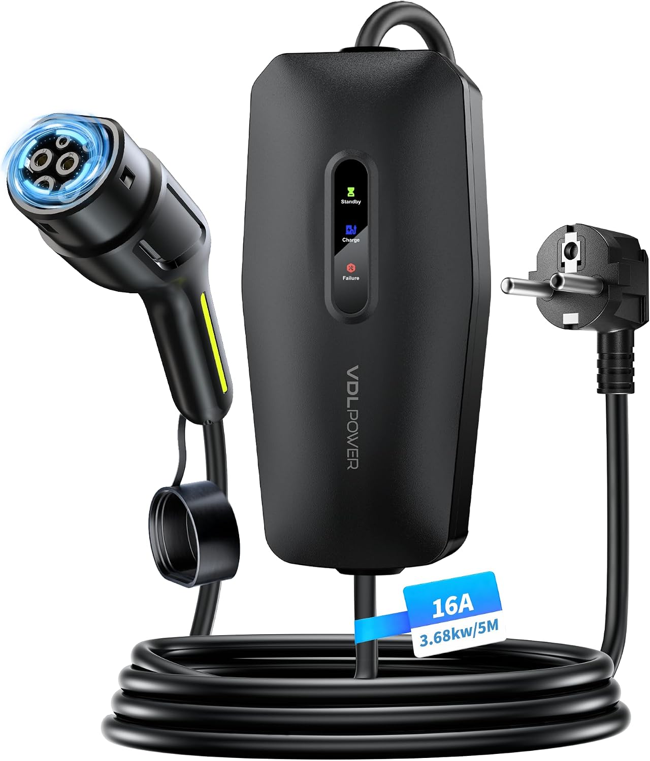 Cargador Coche Electrico, 3.68KW 16A Cargador Vehiculo Electrico, 5/8/10/15m Cargador EV Tipo 2 Portátil con Enfuse Schuko, IP65, Compatible con los Model y/3, xc60 ((0.5+4.5) m Plus)