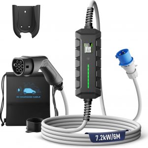 Tipo 2 Cargador Coche Eléctrico, Caja de Pared móvil 7,4 kW [1 Fase | 16-32A | 6m] Cargador Vehiculo Electrico con Potencia de Carga Ajustable, estación de Carga móvil para EV/PHEV, IP66