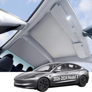 VION Parasol de Techo para Tesla Model 3 Highland 2024-2026, oscurecimiento Total, diseño sin hundimiento, Tejido de Doble Capa con Recubrimiento UV Reforzado con grafeno, Gris