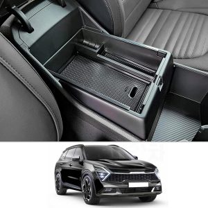 CDEFG Compatible con Kia Sportage NQ5 2022-2025 2026 Caja de almacenamiento Consola Central Apoyabrazos Caja del coche Interior Center Armrest Storage Box Con Tapete Antideslizante Accesorios