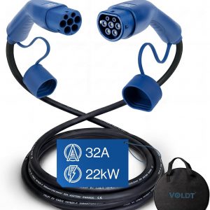 VOLDT Cable de carga tipo 2 de 22 kW 32 A, trifásico para coches eléctricos EV PHEV, cable de carga tipo 2 a tipo 2, modo 3, apto para modelos S/X/Y/3, ID.4, E-Tron, e-208, I4, IX1, Zoe, etc
