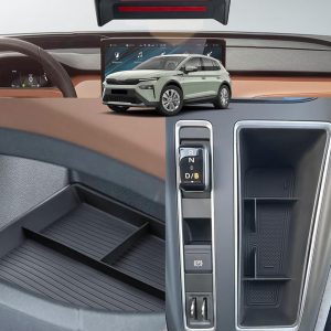 GAFAT Compatible con Skoda Enyaq RS 2021-2025 2026 Elroq RS Consola Central Caja de Almacenamiento, Enyaq 85 80 Organizador + Estante inferior + Organizador de Pantalla, Accesorios Enyaq iv [4 PZS]