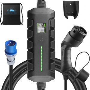 EV Cargador 7,4 kW Estación de Carga móvil Wallbox con Pantalla Digital para Coches eléctricos Uso doméstico y Exterior, Tipo 2, CEE monofásico, Cable de 6 m, 16 A/24 A/32 A