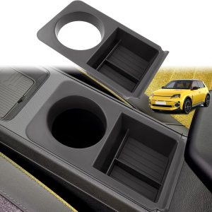 GAFAT Compatible con Renault 5 E-Tech 4 E-Tech 4 E-Tech EV 2025 2026 2027 Organizador Consola Central 2 en 1, con Portavasos & Estante, R5 R4 Electrico Accesorio 3D Original, con Alfombrillas