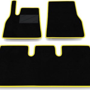 Kit de Alfombrillas compatibles con Tesla Model S 2021-2026 | Alfombrillas a Medida de moqueta, Alfombra a Medida, Borde Amarillo