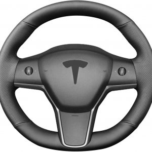 Funda de volante hecha a mano, compatible con Tesla modelo 3 2017–2023/modelo Y 2020–2023, funda de volante antideslizante y transpirable de microfibra de imitación de cuero en accesorios