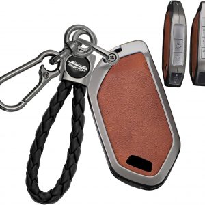 Funda de llave de cuero y metal para llaves de coche Compatible con KIA PV5 2025 EV2 2026 Sportage EV6 EV3 EV4 EV5 EV9 Sorento K4 EV7 Picanto Funda de llave Etui para llaves Llavero B-Braun