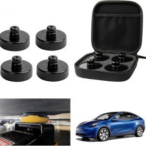 [4 PZS] GAFAT Almohadillas de Goma para Tesla Model Y Juniper Standard Model 3 Highland S X 2016-2026, Gato Hidráulico Adaptador Estabilizador Jack Pad, con Organizador, Tesla Accesorios (Negro)