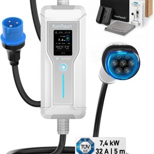 Cargador EV (7,4 kW, 230V, 32 A, 5 m, CEE Azul CEE 32A a Tipo 2)