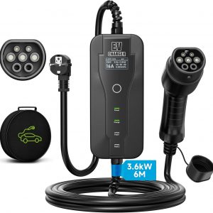 Cargador Coche Eléctrico 3,6 kW|6-16A|6M|Cargador Portátil EV Tipo 2 | Cargador Vehículo Eléctrico Corriente Conmutable | 1–15H de Carga Diferida con Bolsa de Transporte, IEC 62196-2