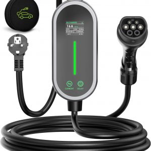 Cargador Coche Electrico 3,6kW 8m, 6-16A Cable Carga Coche Electrico, Cargador para Coche, Pantalla LED con Bolsa, Wallbox Portatil para EV y PHEV, IEC 62196-2, IP65