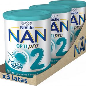 Nestlé NAN OPTIPRO 2 Leche de continuación en polvo, 3 botes de 800gr