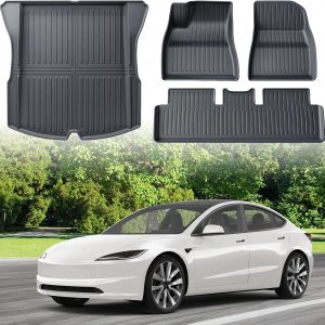 ECOZEN Alfombrillas para Tesla Model 3 2024-2026, Alfombrillas para Todo Tipo de Clima, Alfombrillas para Maletero, Alfombrillas de Goma Impermeables 3D para Tesla Model 3 Accesorios