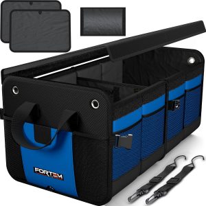 FORTEM Organizador Maletero SUV, Caja Plegable con Compartimentos, Accesorios Auto Mujer Hombre, Tela Oxford 1680D, Base Antideslizante, Correas Ajustables, Tapa Suave (65L)