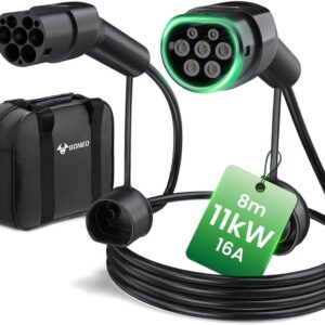 GONEO Cable de Carga Tipo 2 11kW 16A 8M, Modo 3 Cable Carga para Coche Eléctrico con Bolsa,IP54 Impermeable,Compatible con Tesla,Kia,BYD,Renault,MG,Volkswagen,etc