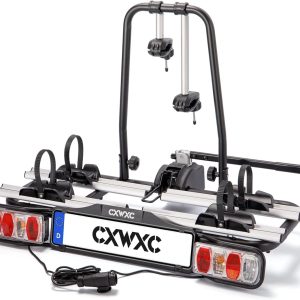 CXWXC Portabicicletas de Enganche para 2 Bicicletas Eléctricas, Carga Máxima 60 kg, para Bola de Remolque con Luz Trasera