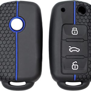 Funda Llave para Volkswagen, Funda Protectora de Silicona para Volkswagen, Protectora para VW Polo, Protectora para Golf, Protección Completa y Diseño Ligero (Schwarze Blaue)