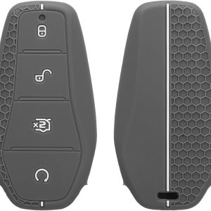 kwmobile Carcasa Compatible con Llavero de BYD Atto 3 / Sealion / Han / Tang / Dolphin / Seal Funda – Funda para Mando de Coche de Silicona – Gris / Blanco