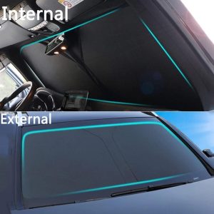 Parasol Parabrisas Delantero Coche para Porsche Taycan/Taycan 4S/Taycan GTS/Taycan Turbo S, Protector Solar Plegable Bloqueador Rayos UV Cubierta Protectora Térmica,Black