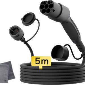 dé Adaptador Tipo 2 a Schuko 16A 5m Carga Fácil en estacion de Carga Coche/Wallbox 230V, IP55 para Bicicletas Eléctricas, Scooters Eléctricos y Motos No para V2L
