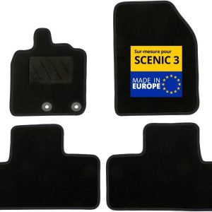 DBS – Alfombrillas para Coche – A Medida para Scenic 3 – con Clips – Alfombrillas Antideslizantes para Coche – 4 Piezas