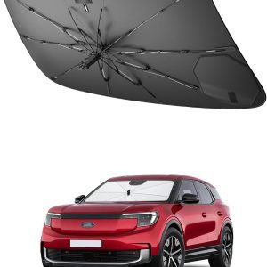 SHAOHAO Compatible con Ford Explorer EV 2025 2026 2027 Sombrilla Parasol para Coche Parabrisas Visera Solar Fácil Almacenamiento Tirador con cordón Protección UV Protector Solar Accesorios Parasol