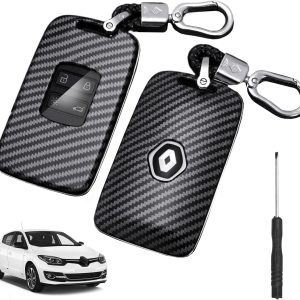 Funda para Llave de 4 Botones en Fibra de Carbono Compatible con Re-Nault Koleos Kadjar Talisman Captur Espace Clio Megane 2016-2024 – Protección contra Arañazos y Golpes, Ajuste Preciso
