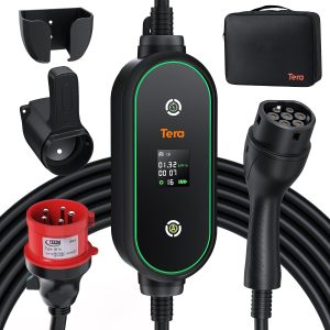 Tera Mobile Wallbox Tipo 2 portátil: 11 kW 3 Fases 6-16 A 7,5 m Cable de Carga CEE 5 Pines EV Cargador 0,5-5h Carga retardada Potencia de Carga Ajustable Soporte de Cargador para Coche eléctrico P03