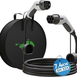 EV Cable de Carga Tipo 2-32A /7,4kW/Monofásico Cable Carga Coche Electrico para EV/PHEV Cable Tipo 2 Cargador Coche Electrico Compatible con Todos los Modelos Tipo 2/CCS2(Blanco)