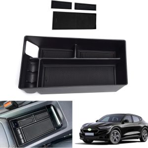GAFAT Compatible con Ford Mustang Mach-E 2021-2024 2025 Caja de Almacenamiento para Consola Central, Mach E 2025 Accesorios Organizador Bandeja Reposabrazos Guantera (negro)