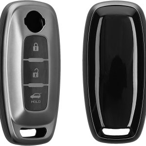 kwmobile Carcasa para Mando Compatible con Nissan 3-Botones Ariya B6 B9 X-Trail T33 Qashqai – Funda para Llaves de Coche con Botones de TPU – Negro Mate / Negro