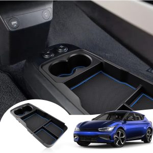 GAFAT Compatible con Kia EV6 GT Line 2021-2026 2027 Caja de Almacenamiento Consola Central, Facelift EV 6 2025 Organizador de Bandeja y Guantera Inferior de Consola Central, EV6 Accesorios (Azul)