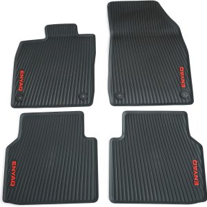 Skoda 5LA061500B – Juego de 4 Alfombrillas de Goma para Todas Las Condiciones climáticas, con inscripción Enyaq, Color Negro y Rojo