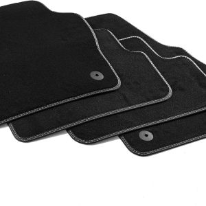 MTM PRO-7528 Alfombrillas para Volkswagen Polo VI 2017 , , Skoda Fabia 2021 , a Medida en Terciopelo de Nylon, Bordes de Similcuero y Pespunte Dobles Cromada