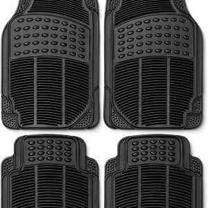 Alfombrillas Coche Universales Pack 4 Piezas (2 Piezas Delanteras y 2 Piezas traseras), Alfombras Coche Antideslizantes, Alfombrilla Coche Goma PVC Flexible, Recortables, Fácil Limpieza