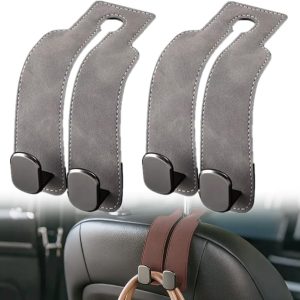 Gancho para Reposacabezas Auto, 2026 Ganchos para Asiento de Coche, Organizador de Asiento Trasero 2026, Gancho Doble para Bolsas y Carteros, Soporte de Cuero para Automóvil (Gray-2pcs)