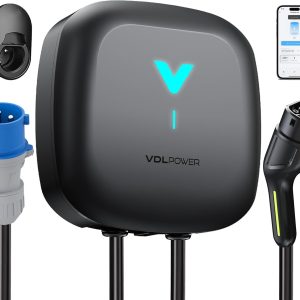 Wallbox 7,4 kW Monofásico con App, Cargador Coche Eléctrico 7,4 kW, Cable Carga Coche Electrico 6m, Cargador EV Tipo 2, 6–32A 230V, con RCD Tipo A, IP67, para WiFi y Bluetooth, para BEV/PHEV
