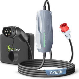 Tipo 2 Cable de Carga 11KW EV Cargador con Enchufe CEE, 16A Estación de Carga de Caja de Pared móvil trifásica para vehículos eléctricos EVSE, IEC 62196-2, 6 Metros