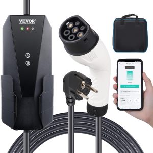 VEVOR Cargador EV Portátil Tipo 2 Cargador de Coche Eléctrico 16 A 3,7 kW con 8,6 m CEE 7/7 Plug Estación de Carga IEC62196 Impermeable IP66 con Bolsa de Almacenamiento Gancho Cable de Carga