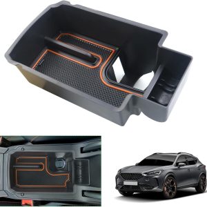 GAFAT Compatible con Cupra Formentor Seat Leon MK4 ST FR KL 2020-2026 Caja de Almacenamiento de Reposabrazos, Facelift 2025 Formentor VZ Leon Sportstourer Bandeja Consola Central Organizador (Naranja)
