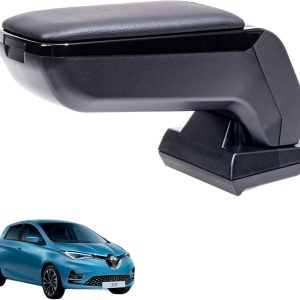 RATI ARMSTER S Reposabrazos Compatible con Renault Zoe 2020-2024, Negro, Cuero Vegano, Apoyabrazos Central con Compartimento Portaobjetos