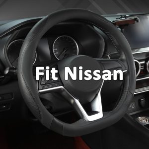 GIANT PANDA Funda de Cuero para Volante de Coche para Nissan, en Forma de D, para Qashqai, Juke, X-Trail, Leaf​ (Negro D Forma M)