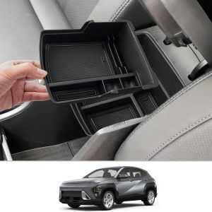 CDEFG Compatible con Hyundai Kona SX2 EV Hybird 2024 2025 2026 reposabrazos de almacenamiento de doble capa, organizador de consola central para coche bandeja accesorios 2 unidades