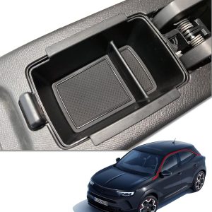 Bandeja para Consola Central Compatible con Opel Corsa F | Corsa-e 2019-2024 2025 Caja de Almacenamiento Reposabrazos, Accesorios de Organizador para Coche (Negro)
