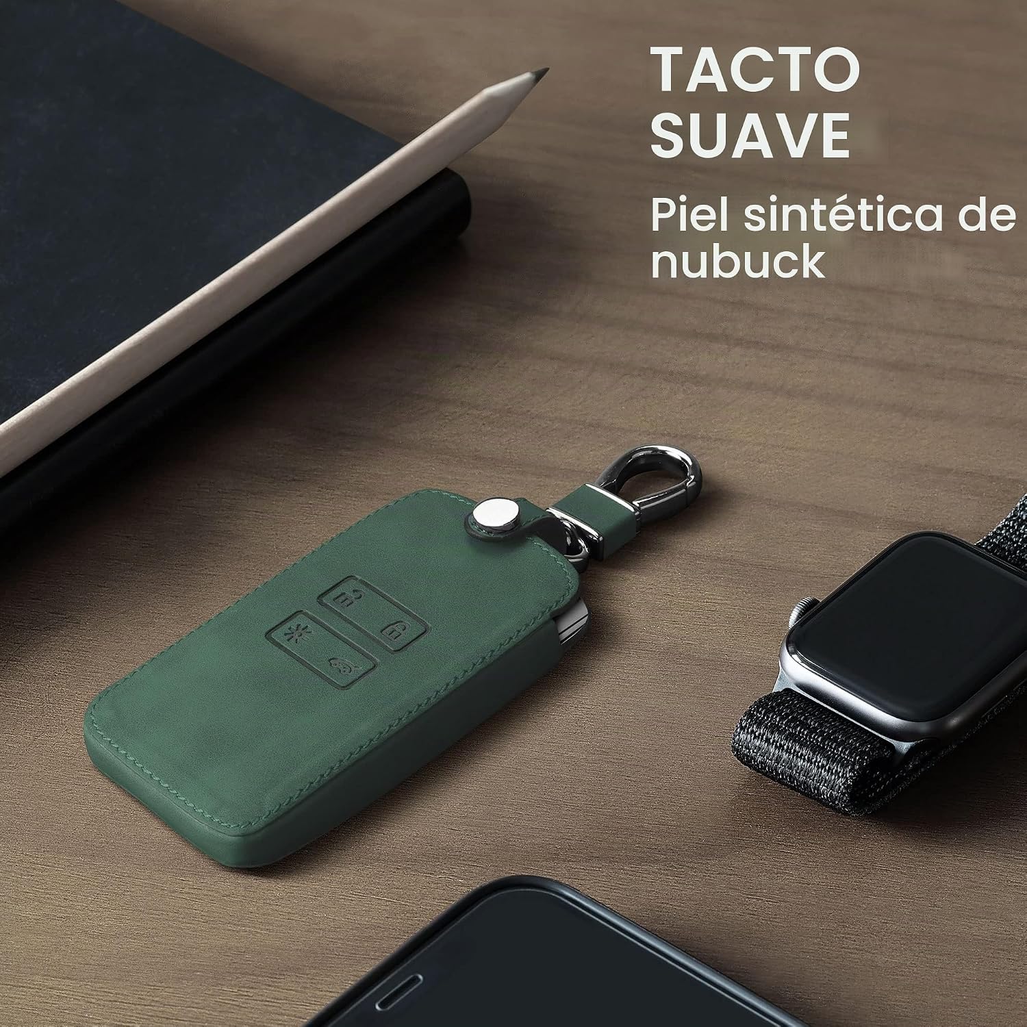 kwmobile Funda Compatible con Renault Smart Key 4 Botones (Keyless Go) - Carcasa de Piel Sintética para la Tarjeta Llave - Verde Oscuro - Imagen 3
